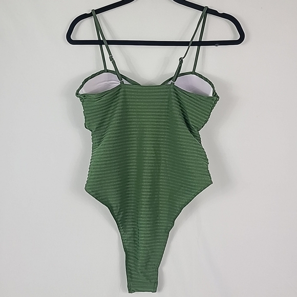 NWT Shein Women's One Piece Swimsuit Size Large Green Ribbed Twist Front - Picture 5 of 8